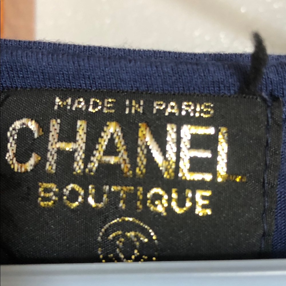 CHANEL Navy Tee with Gold Logo Embroidery - Picture 2 of 4